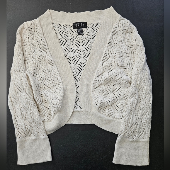 NWOT - Finity Crocheted White Shawl Sweater Wrap with gold threading - Picture 1 of 5